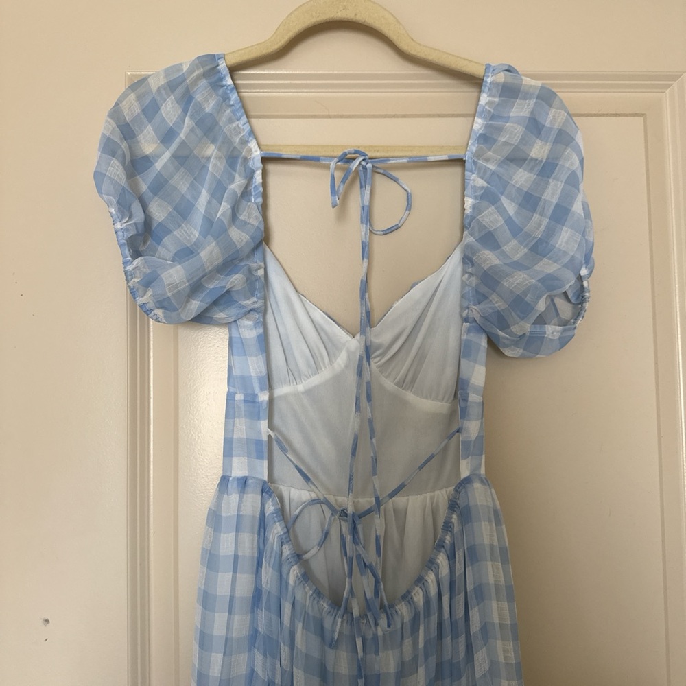 Lush Light Blue Gingham Maxi Dress - Picture 3 of 5